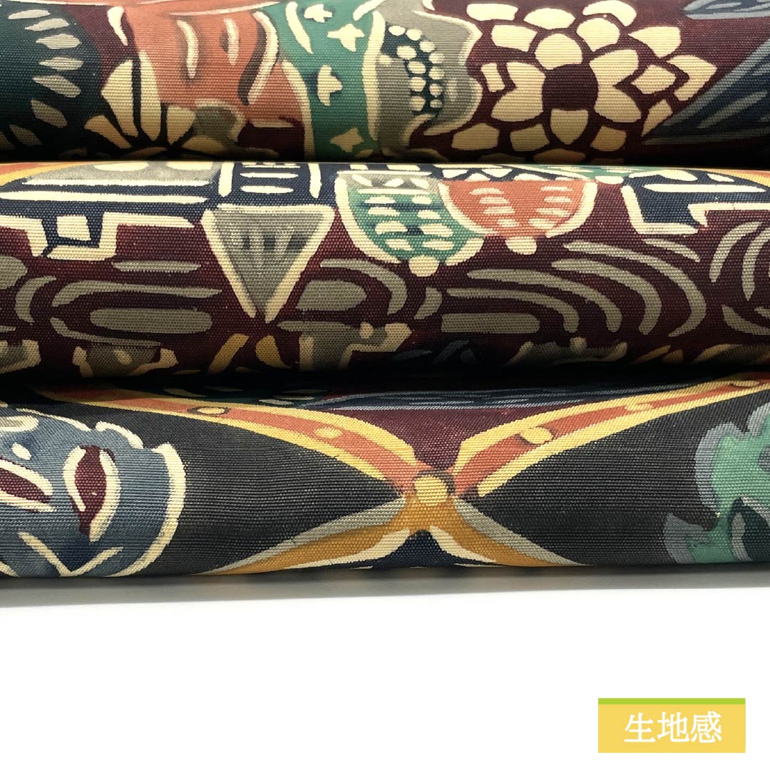 名古屋帯 型染 更紗模様 帯丈360cm 正絹 Sランク 六通 カジュアル 黒系 1124006682310 名古屋仕立て