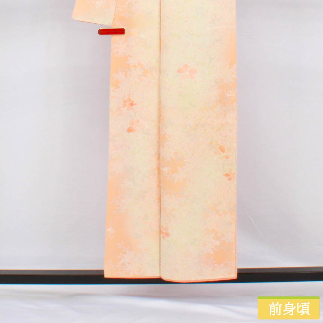 小紋 正絹 身丈154.5cm 裄丈63.5cm 袷 朱華色(はねずいろ) 総花 Bランク 橙系 1115004994226