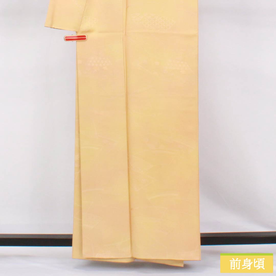 色無地 正絹 Aランク 身丈160cm 裄丈64.5cm 薄柑子色(うすこうじいろ) 密陀僧色(みつだそういろ) ぼかし染め 扇面 袷 橙系 1114002663426