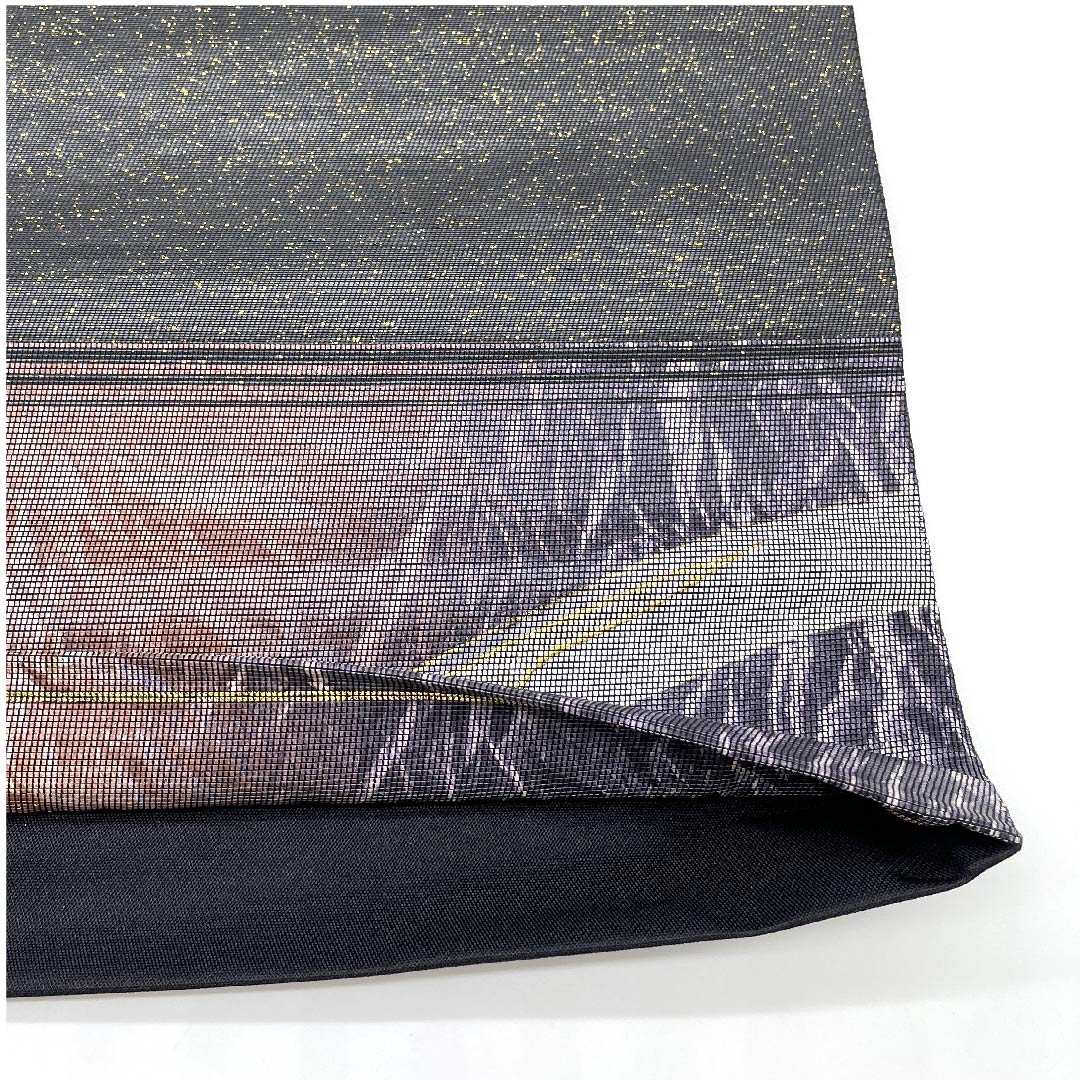 袋帯 黒色 竹模様 帯丈442cm 正絹 Sランク ポイント柄 セミフォーマル 黒系 1123009412310