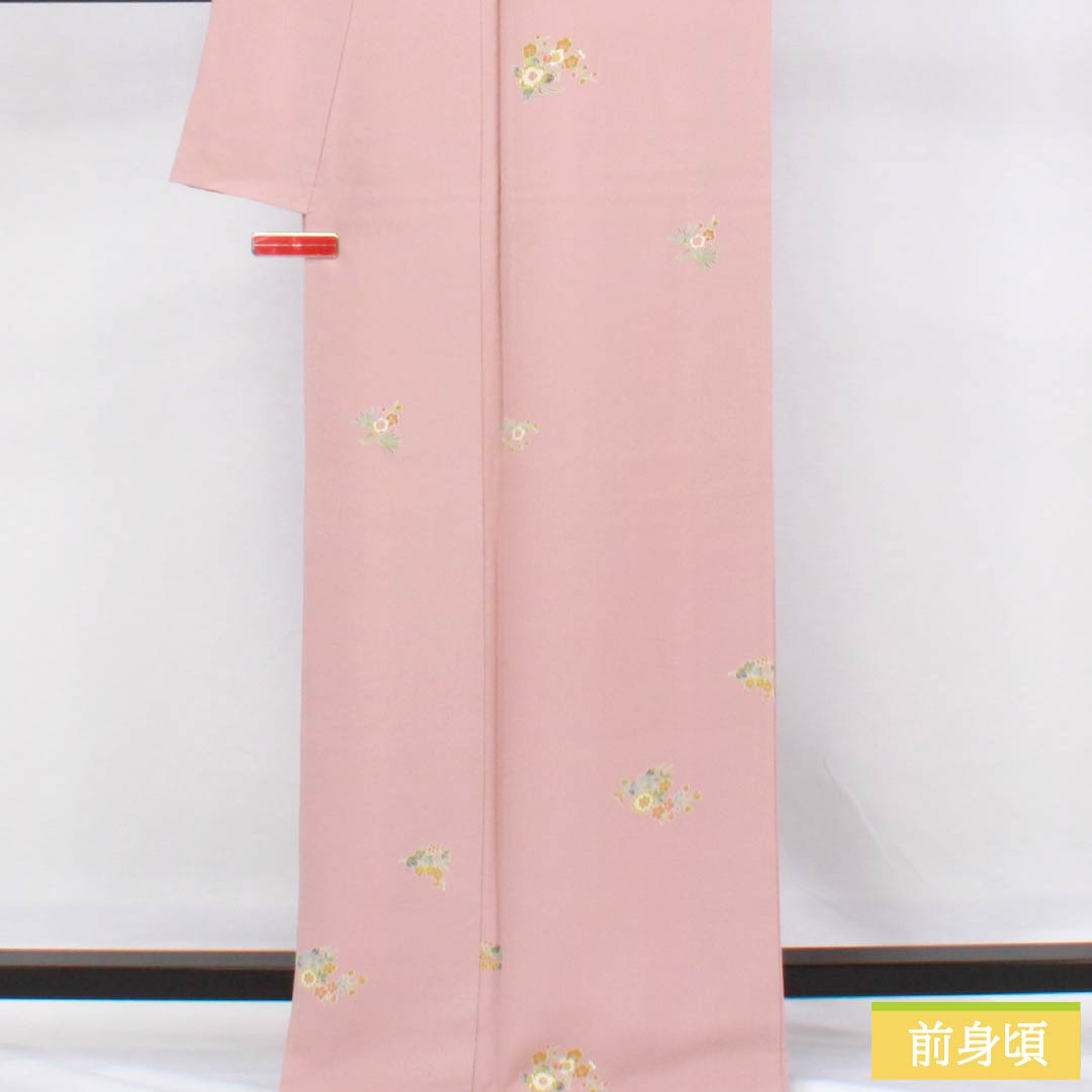 小紋 正絹 Aランク 身丈165.5cm 裄丈66cm 袷 浅紅色(あさべにいろ) 京加賀友禅 小花模様 はればれ加工 ピンク系 1115006353513