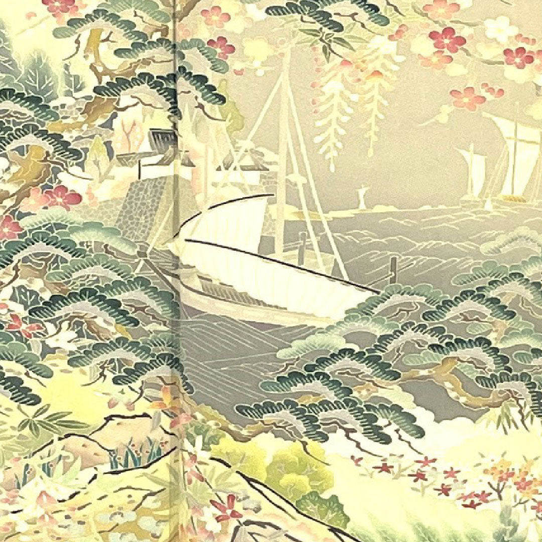 黒留袖 身丈161.5cm 裄丈66cm 袷 作家物 風景模様 下がり藤 正絹 Aランク 五つ紋 黒系 1111000353410