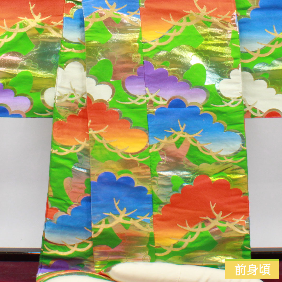 色打掛 正絹 身丈198cm 裄丈66.5cm 龍村謹製 桐箱入り 長襦袢セット 唐織 松 Aランク 袷 緑系 1110000613919