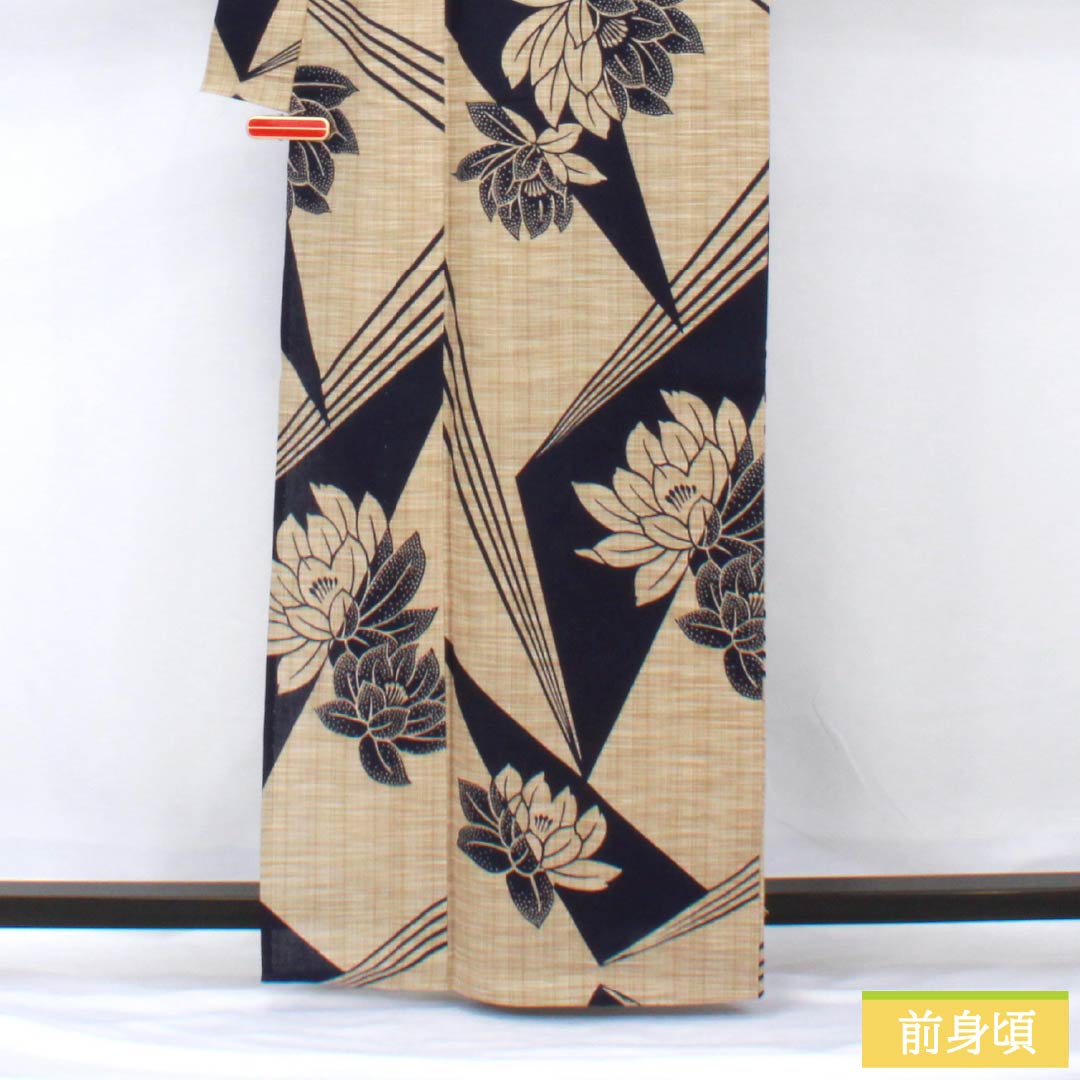 浴衣 木綿 身丈165cm 裄丈67.5cm Sランク 単衣 ベージュ系 内記煤竹色(ないきすすたけいろ) 花柄 1118005812525