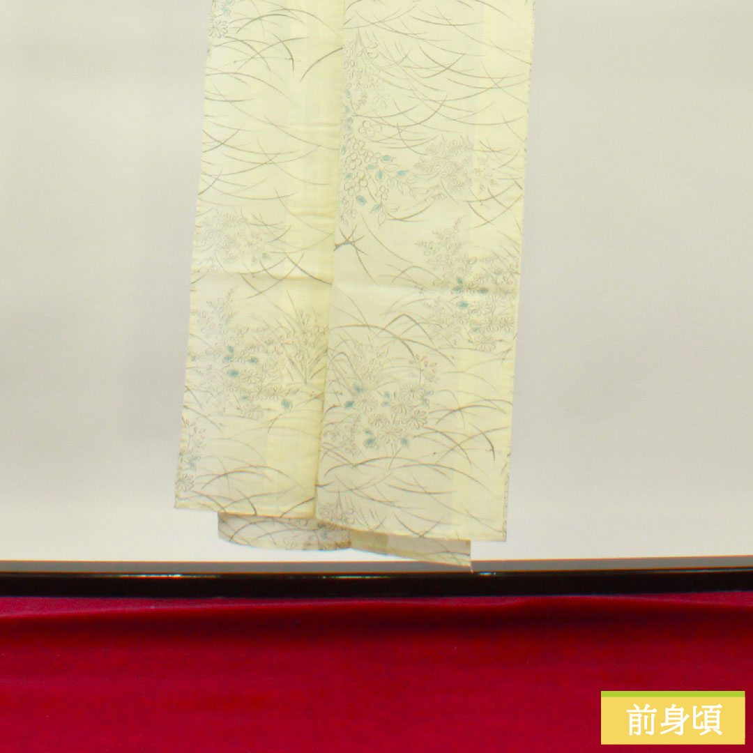 夏物 正絹 紬 身丈151cm 裄丈60.5cm 白百合色(しらゆりいろ) 草花模様 紗 Sランク クリーム系 1132001862215