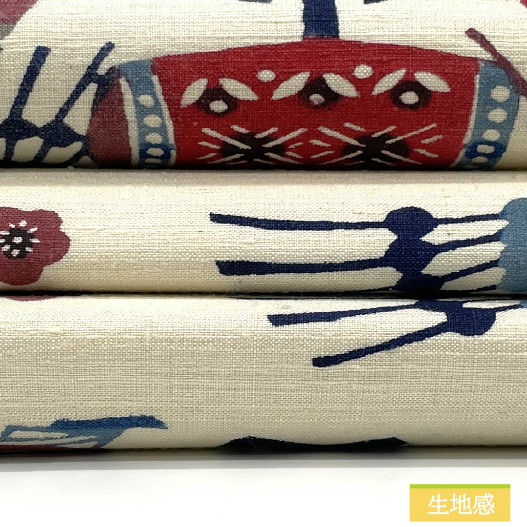 名古屋帯 正絹 Bランク 生成り色(きなりいろ) 型染 紅型調 演舞 帯丈366cm 六通 カジュアル クリーム系 1124010534315 開き仕立て