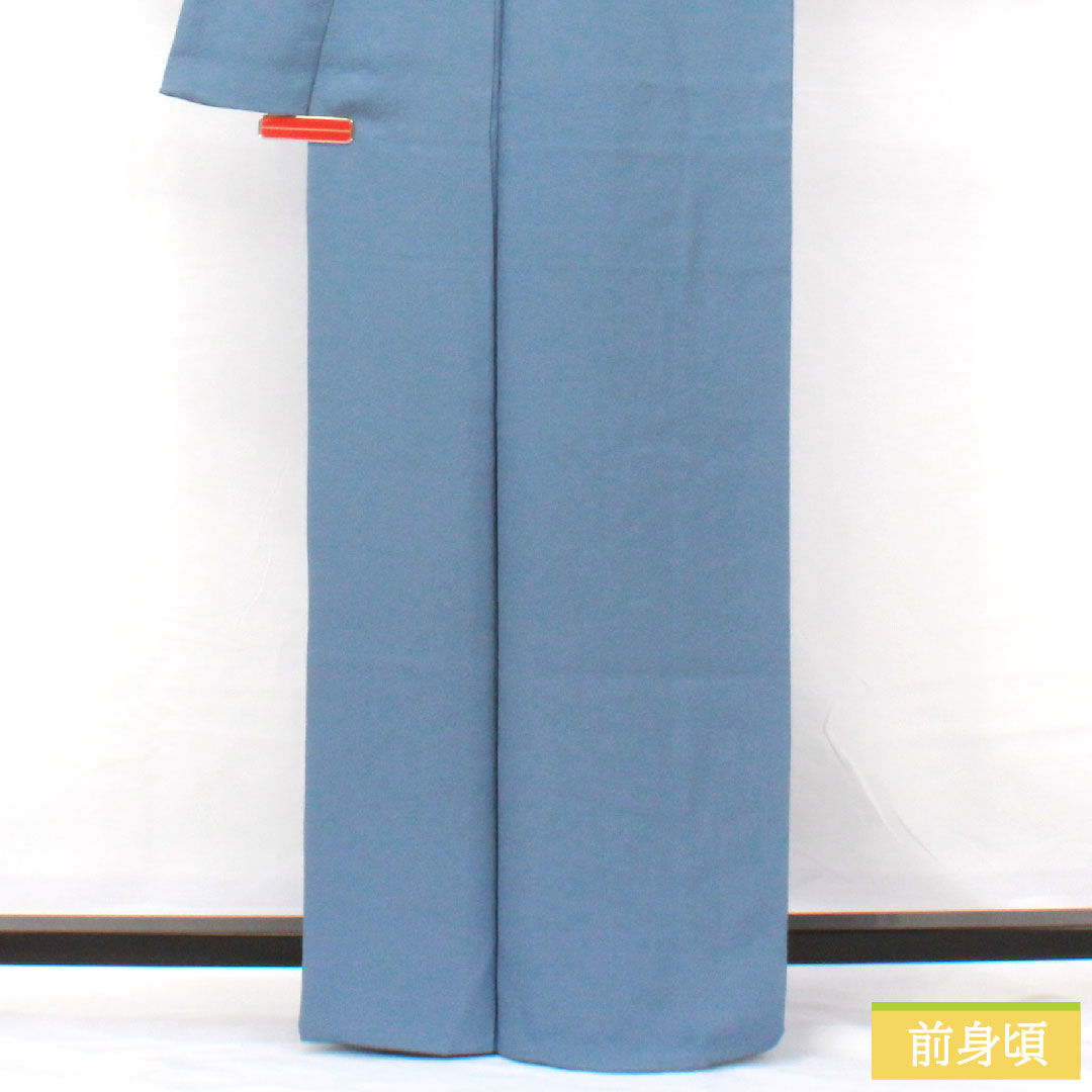 色無地 正絹 身丈163.5cm 裄丈63.5cm 露草色(つゆくさいろ) 一つ紋 五三桐 袷 Sランク 青系 1114001912417