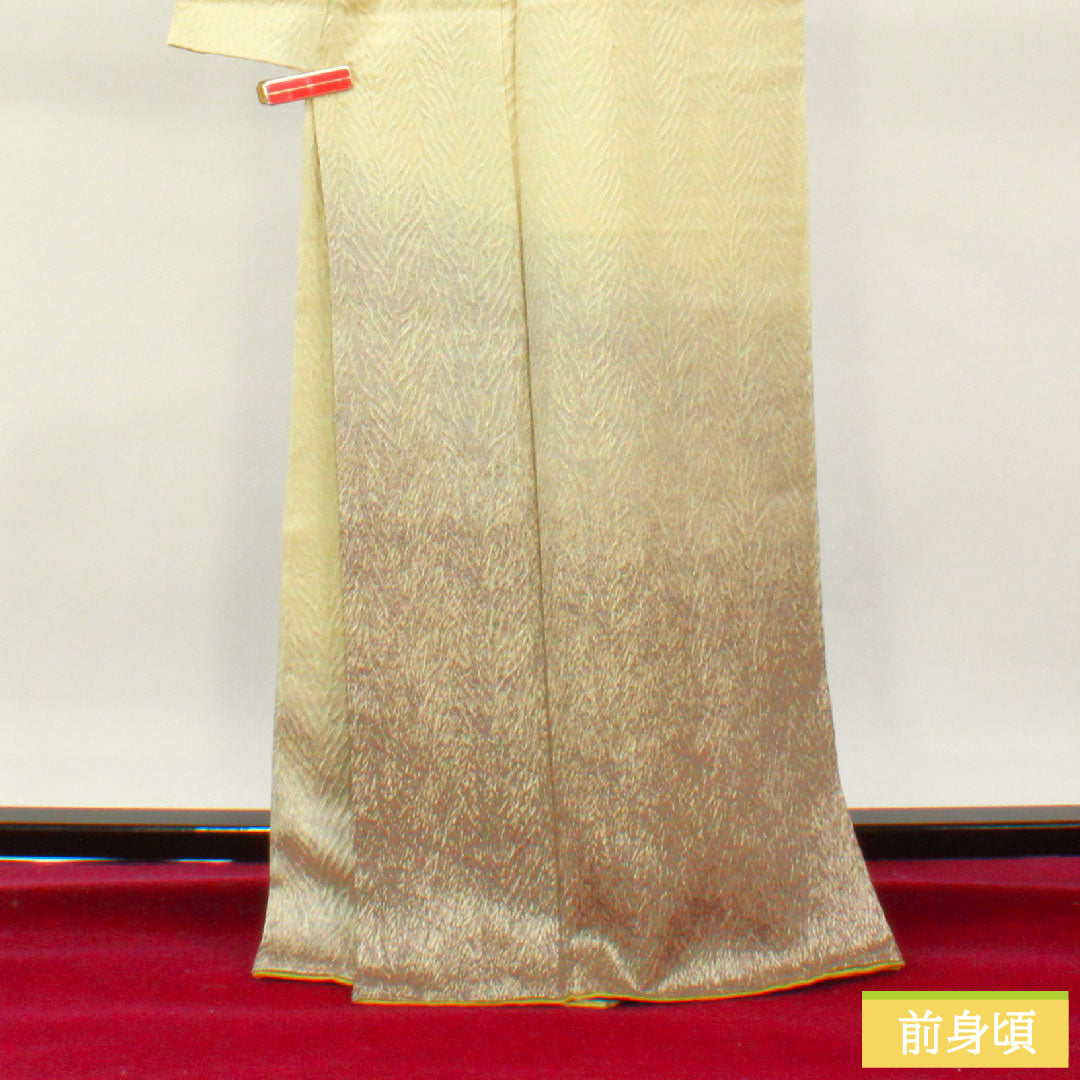 Homongi, pure silk, lined, length 167.5cm, sleeve length 65cm, pale yellow, tornado tie-dye, with basting thread, unused, S rank, cream color, 1112003972515