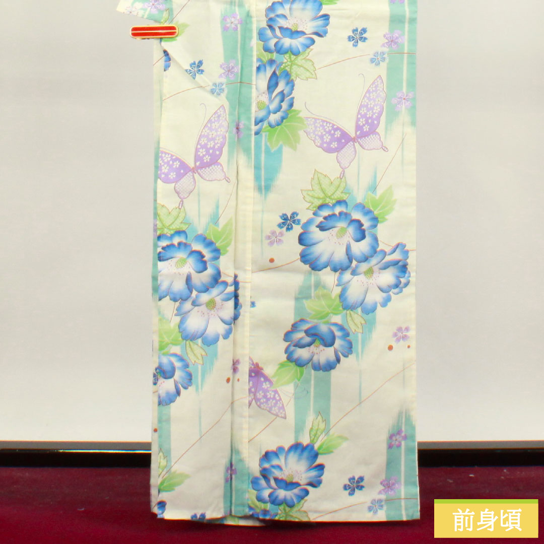 Yukata Cotton Length 165cm Sleeve length 66cm S rank Single layer White Butterfly Peony Pink 1118004692511