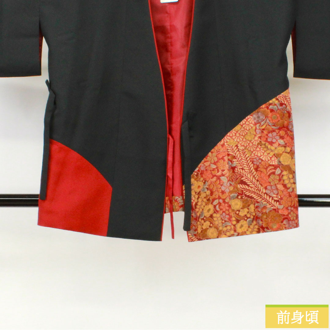 道行コート ポリエステル 身丈80cm 裄丈67cm 辻ヶ花 洗える着物 Sランク 袷 黒系 1117001122910