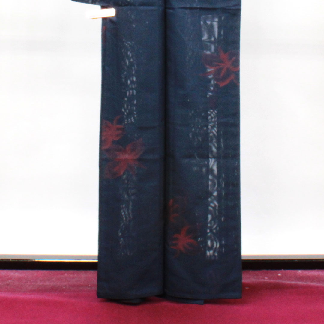 Summer pure silk komon length 164.5cm sleeve length 65cm dark navy abstract flower gauze rank S navy 1132001112418