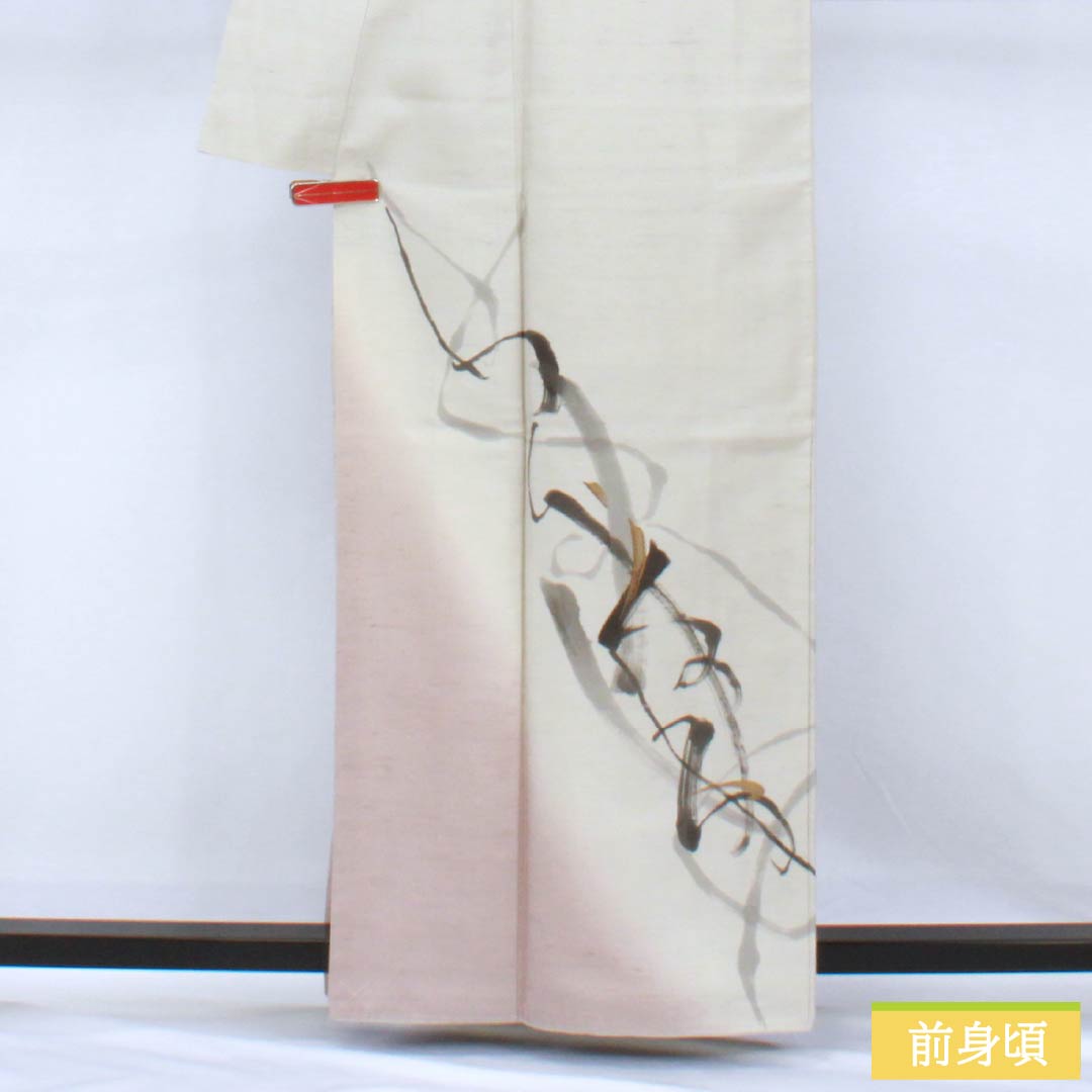 訪問着 正絹 Bランク 袷 身丈161.5cm 裄丈63.5cm 灰白色(かいはくしょく) 牛首紬 抽象模様 純一郎 作家物 しつけ糸付き グレー系 1112006994422