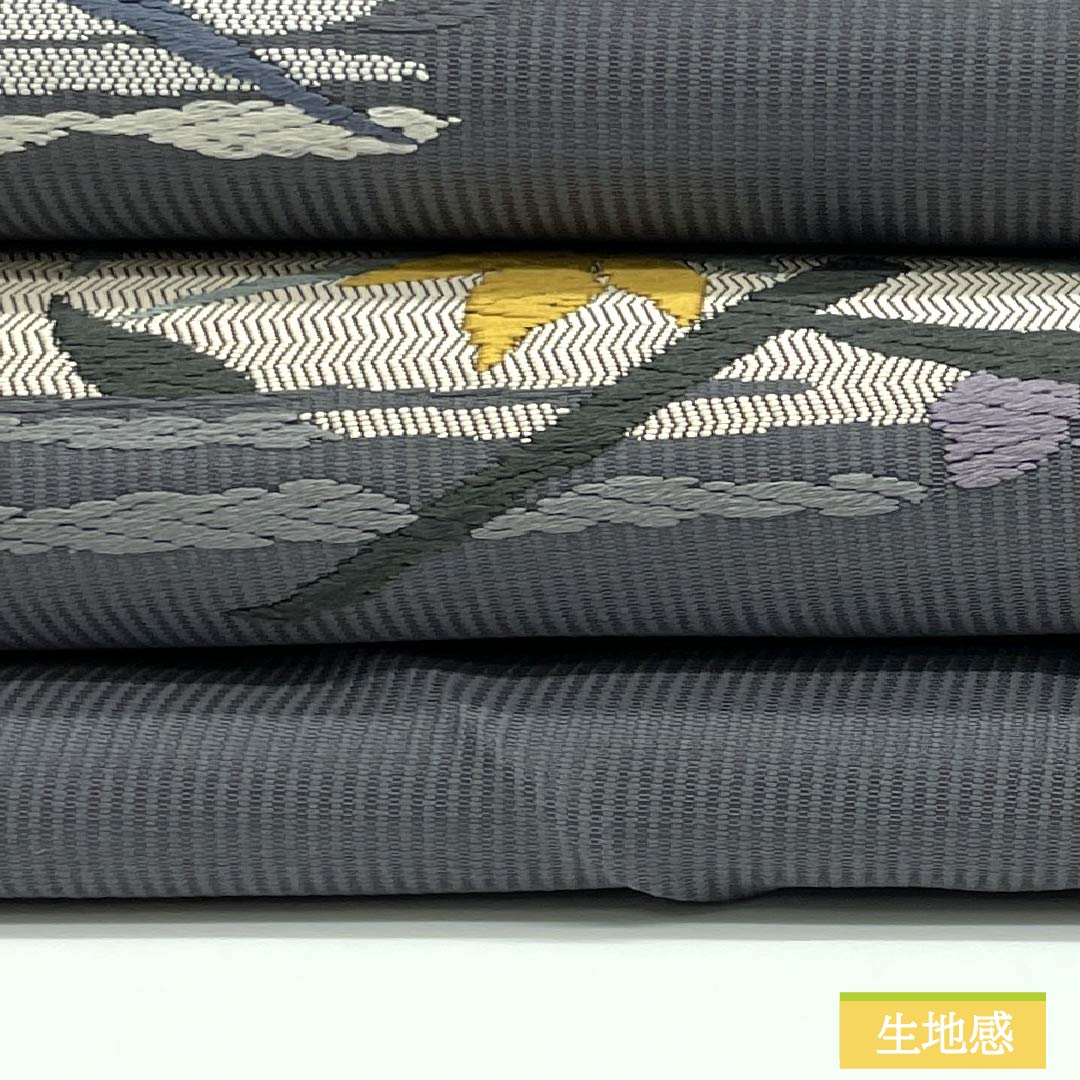 名古屋帯 正絹 Aランク 鉛色(なまりいろ) 抽象花 帯丈361cm 六通 カジュアル グレー系 1124010753322 名古屋仕立て