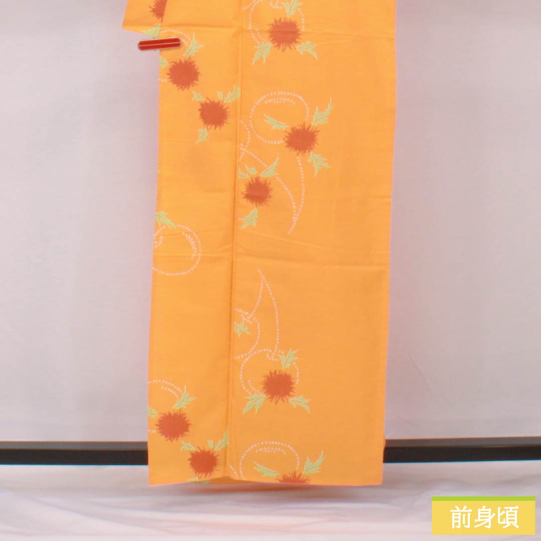 Cotton Yukata, Length 162.5cm, Sleeve Length 65cm, S Rank, Single Layer, Orange with Cherry Design, 1118005952426