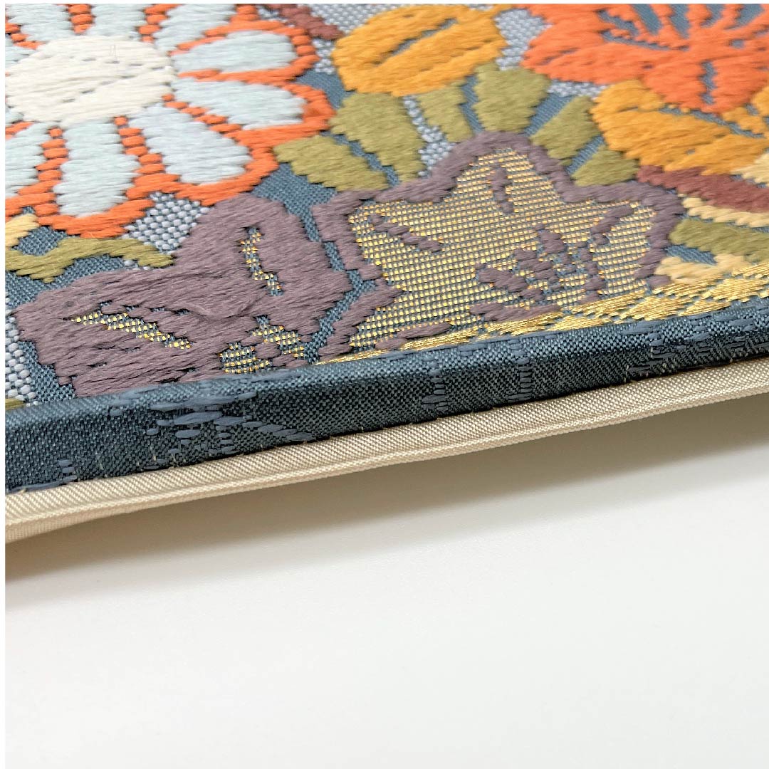 Fukuro Obi (light indigo, ivory) Karaori Hanashiba Bamboo fence pattern Obi length 432cm Pure silk A rank Six-pass Semi-formal Gradient 1123005353399