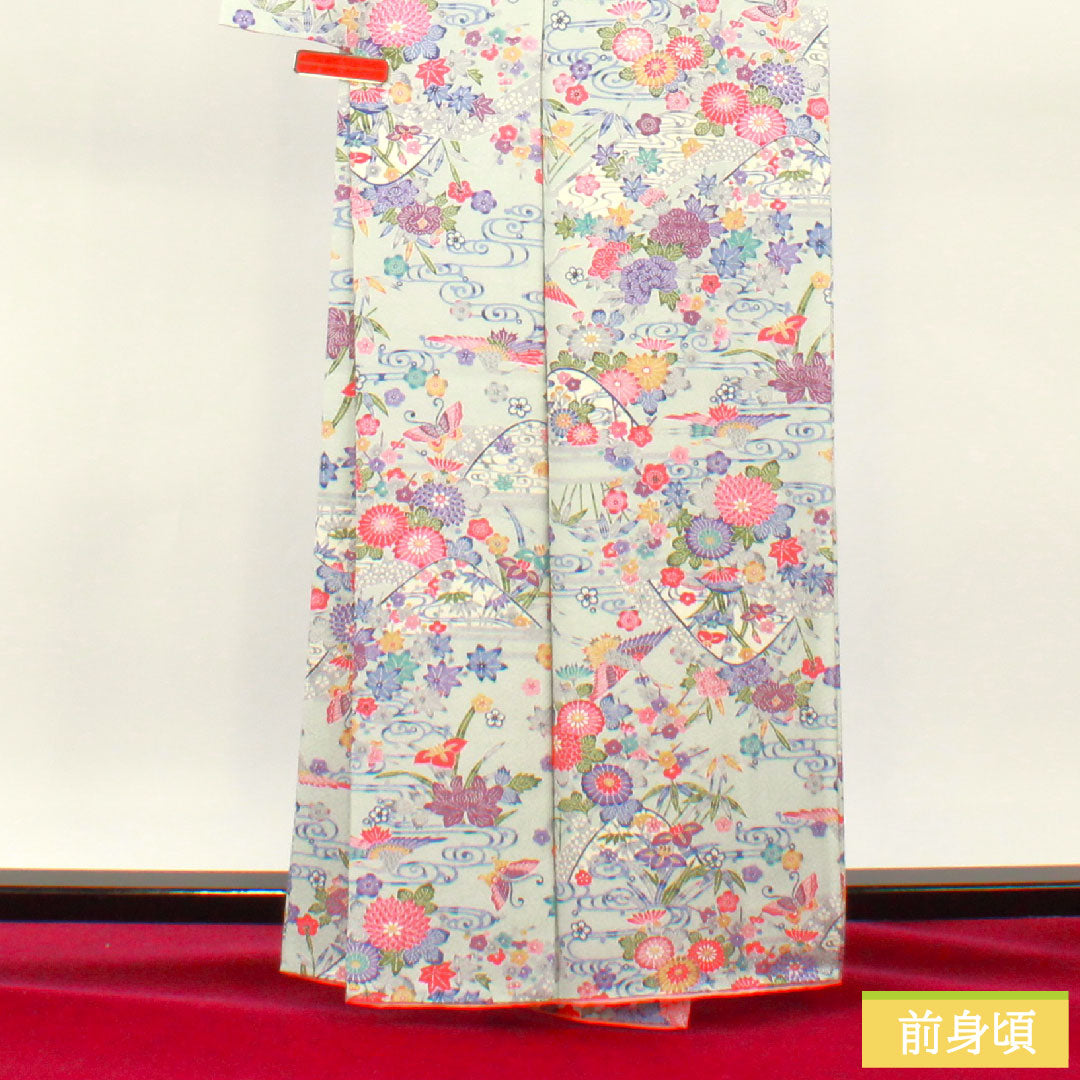 Komon, pure silk, length 162.5cm, sleeve length 64cm, lined, indigo blue (aijiroiro), Kyoto Bingata, auspicious motif, S rank, light blue, 1115004462424
