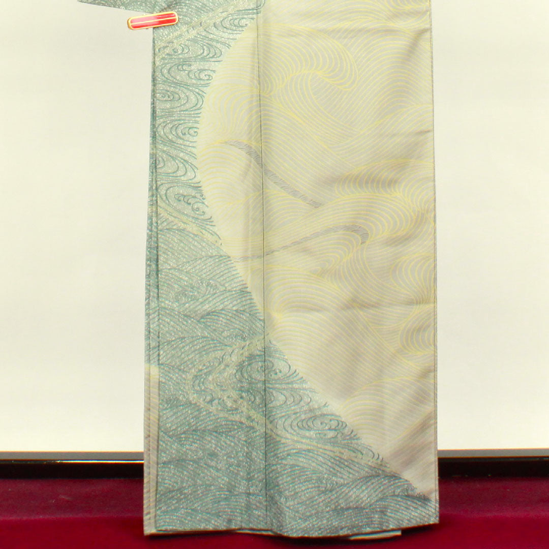 Homongi, lined, length 164cm, sleeve length 66cm, pongee fabric, wave pattern, pure silk, A rank, gradation style, 1112002743499