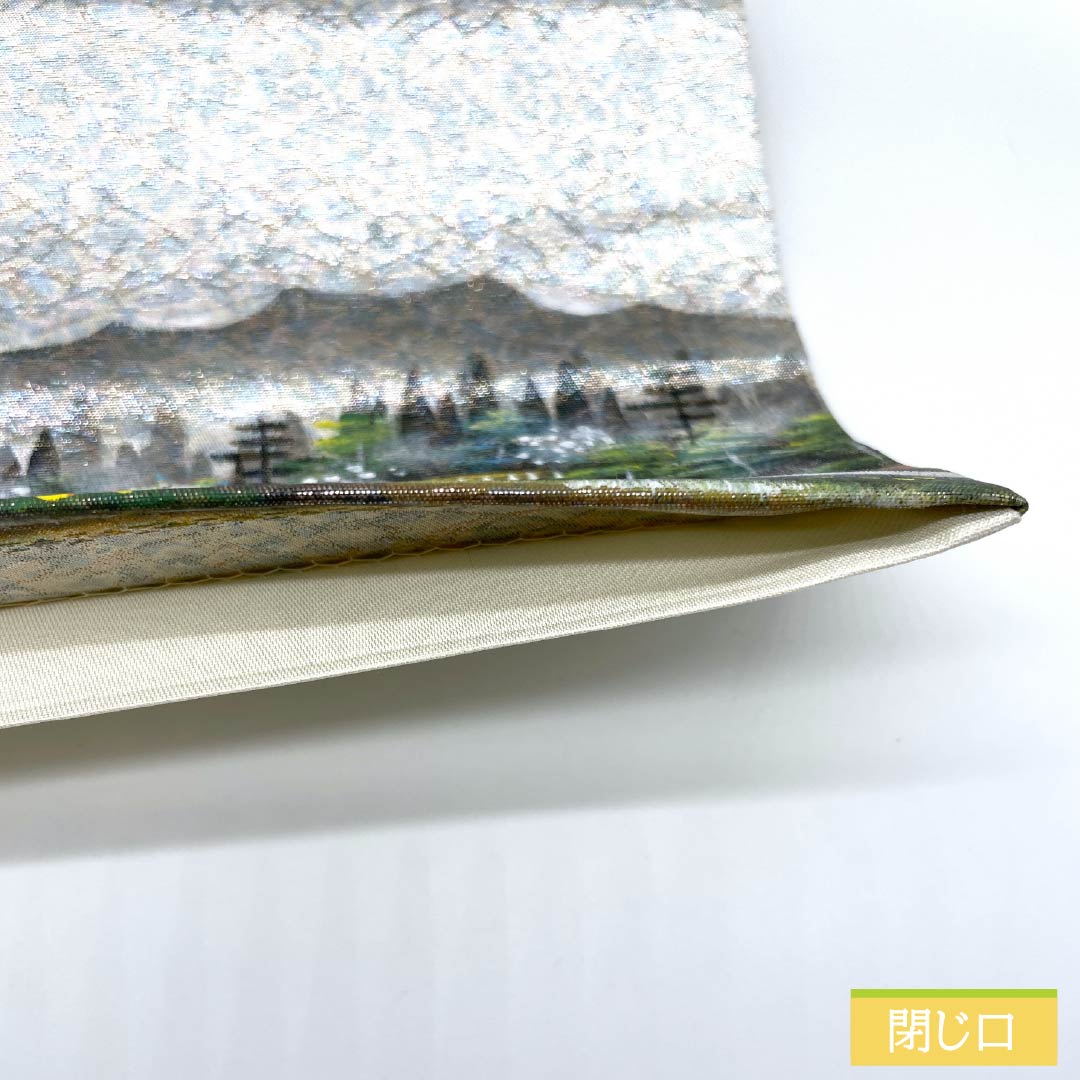 Fukuro Obi, pure silk, silver (gin-iro), artist's work, spring orchid, landscape pattern, obi length 470cm, A rank, point pattern, casual, silver 1123012553422