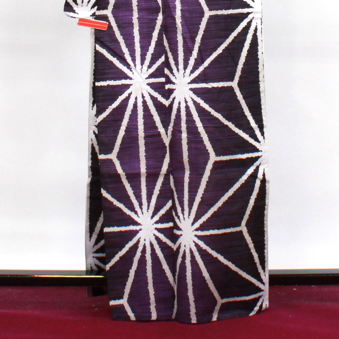 浴衣 麻の葉 木綿 Sランク 単衣 身丈162.5cm 裄丈69.5cm 紫系 1118003942420