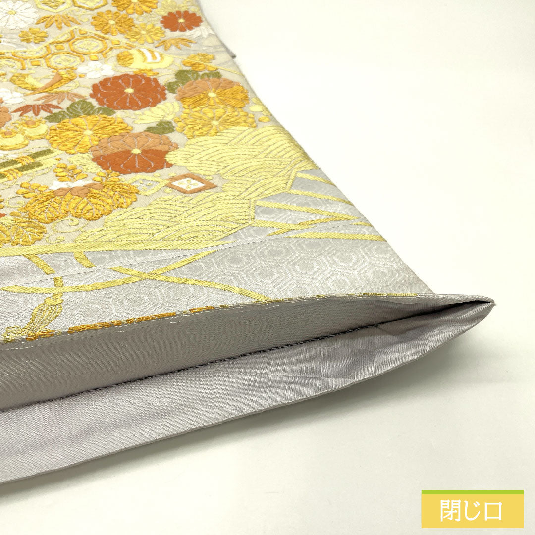 Fukuro obi, pure silk, A rank, Meikin Shiho, Nishijin-ori, auspicious patterns, obi length 430cm, rokutsu, formal, silver, 1123017413322