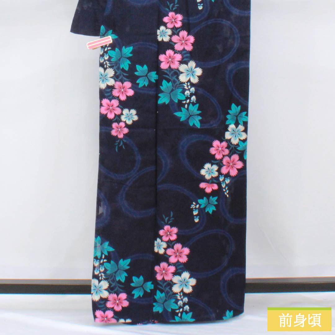 Yukata (Cotton) Length: 162cm, Sleeve Length: 69cm, S Rank, Gauze, Navy Blue, Brown (Kachiiro), Pink, 1118006402418