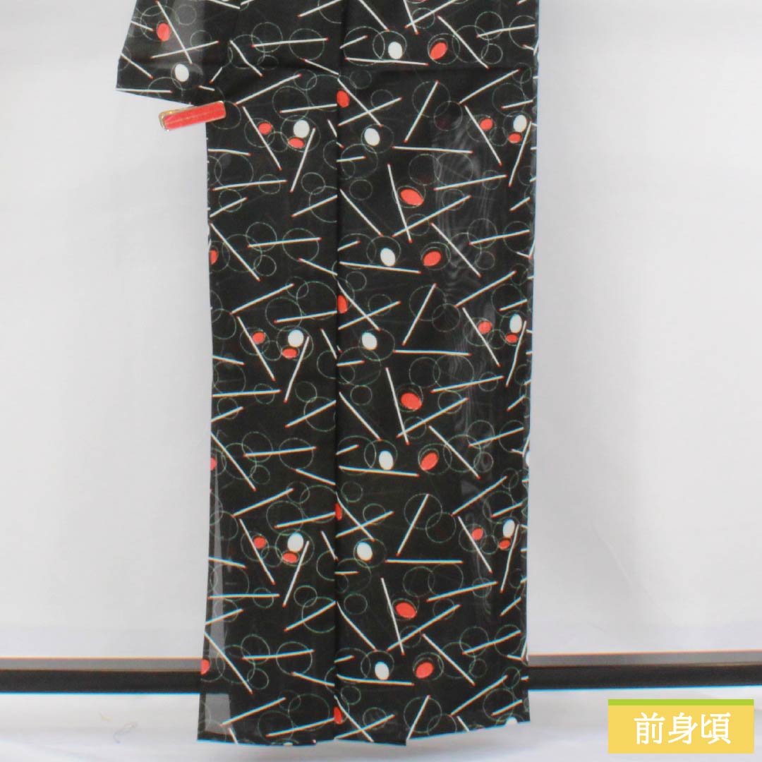 夏物 ポリエステル 小紋 身丈162cm 裄丈64cm シャボン玉 洗える着物 絽 Sランク 黒系 1132002592410