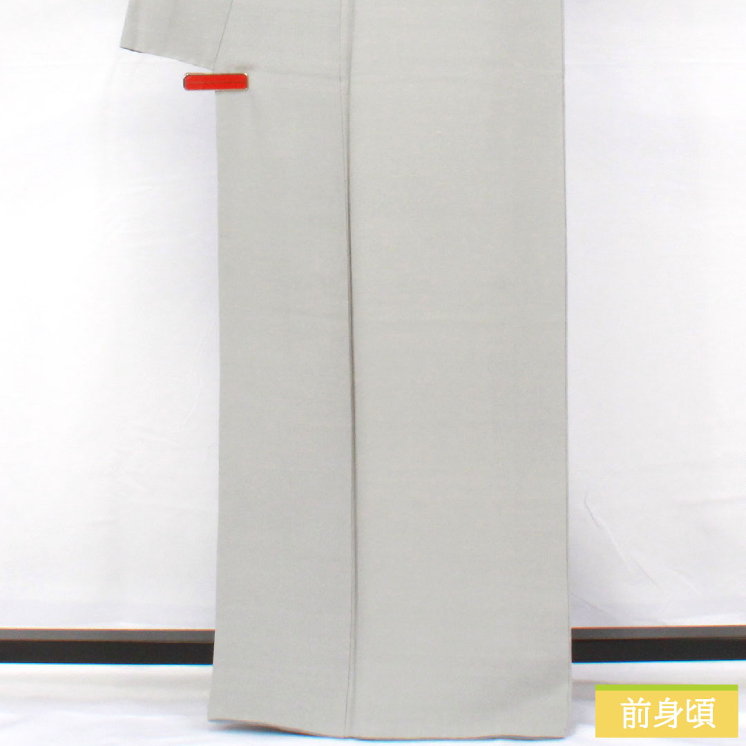 色無地 正絹 身丈163cm 裄丈68cm 白銅色(はくどういろ) ひげ紬地 一つ紋 丸に三ツ星 袷 Aランク グレー系 1114001713422