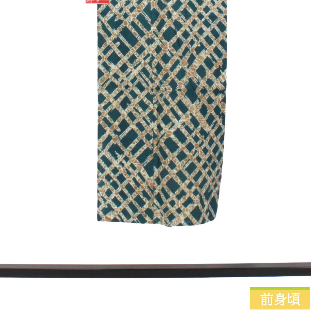 メンズ浴衣 木綿 Sランク 身丈138.5cm 裄丈65.5cm 高麗納戸色(こうらいなんどいろ) 抽象模様 単衣 緑系 1138000672319
