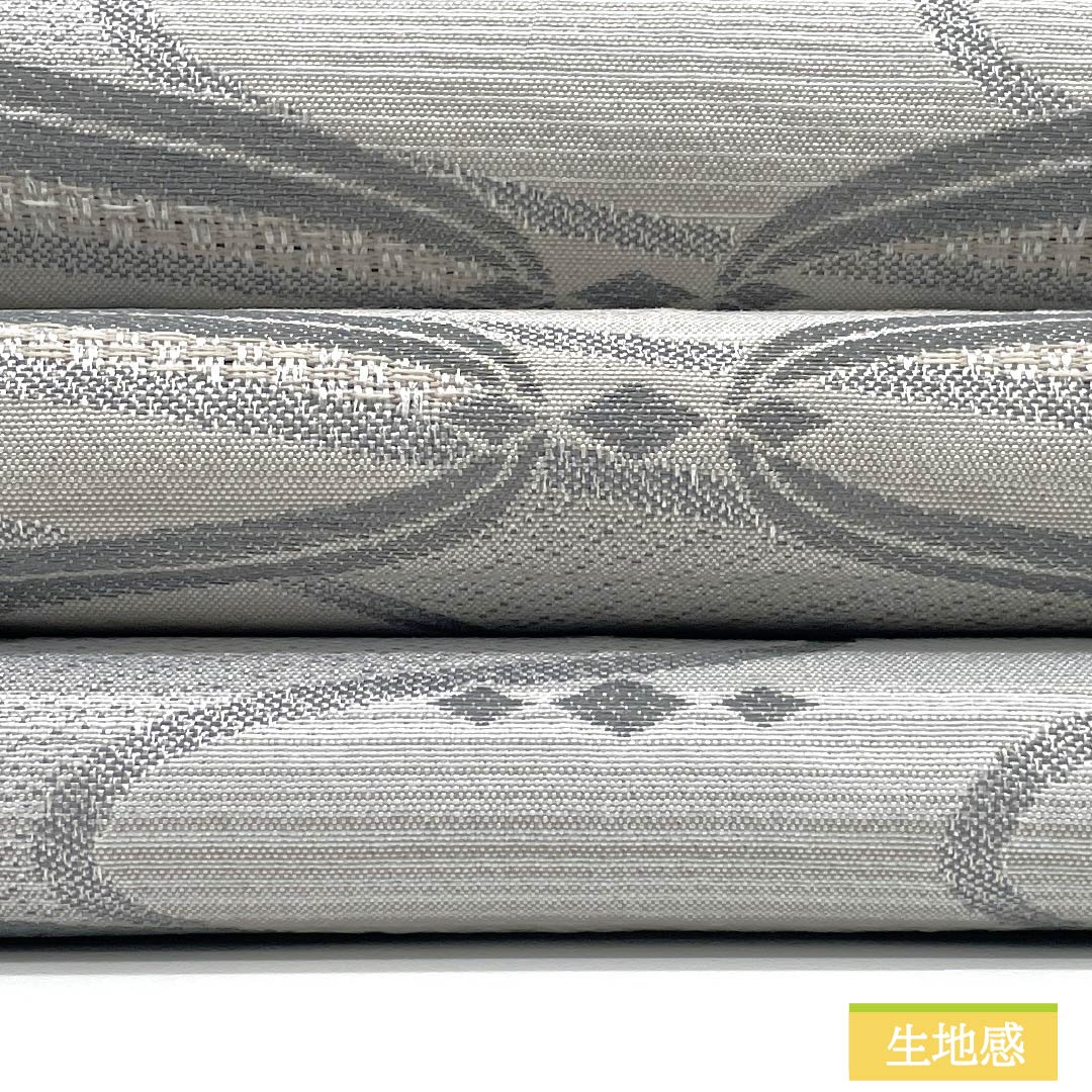 (京袋帯)名古屋帯 ポリエステル Sランク 白鼠色(しろねずいろ) 京袋帯 曲線 帯丈382cm 全通 カジュアル グレー系 1124010942422 開き仕立て