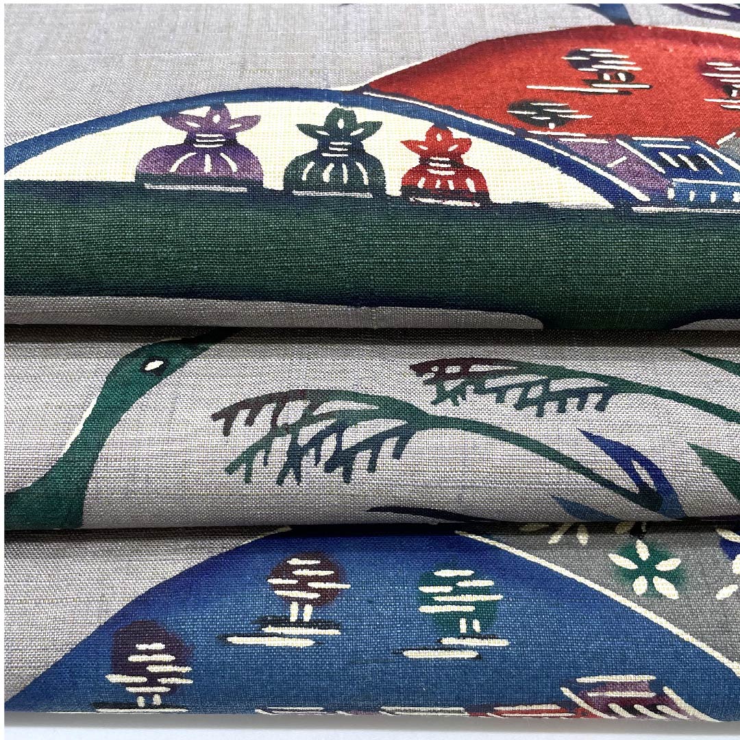 名古屋帯 錫色 鳥 里山の風景 帯丈376cm 正絹 Aランク 全通 カジュアル グレー系 1124005173322 名古屋仕立て