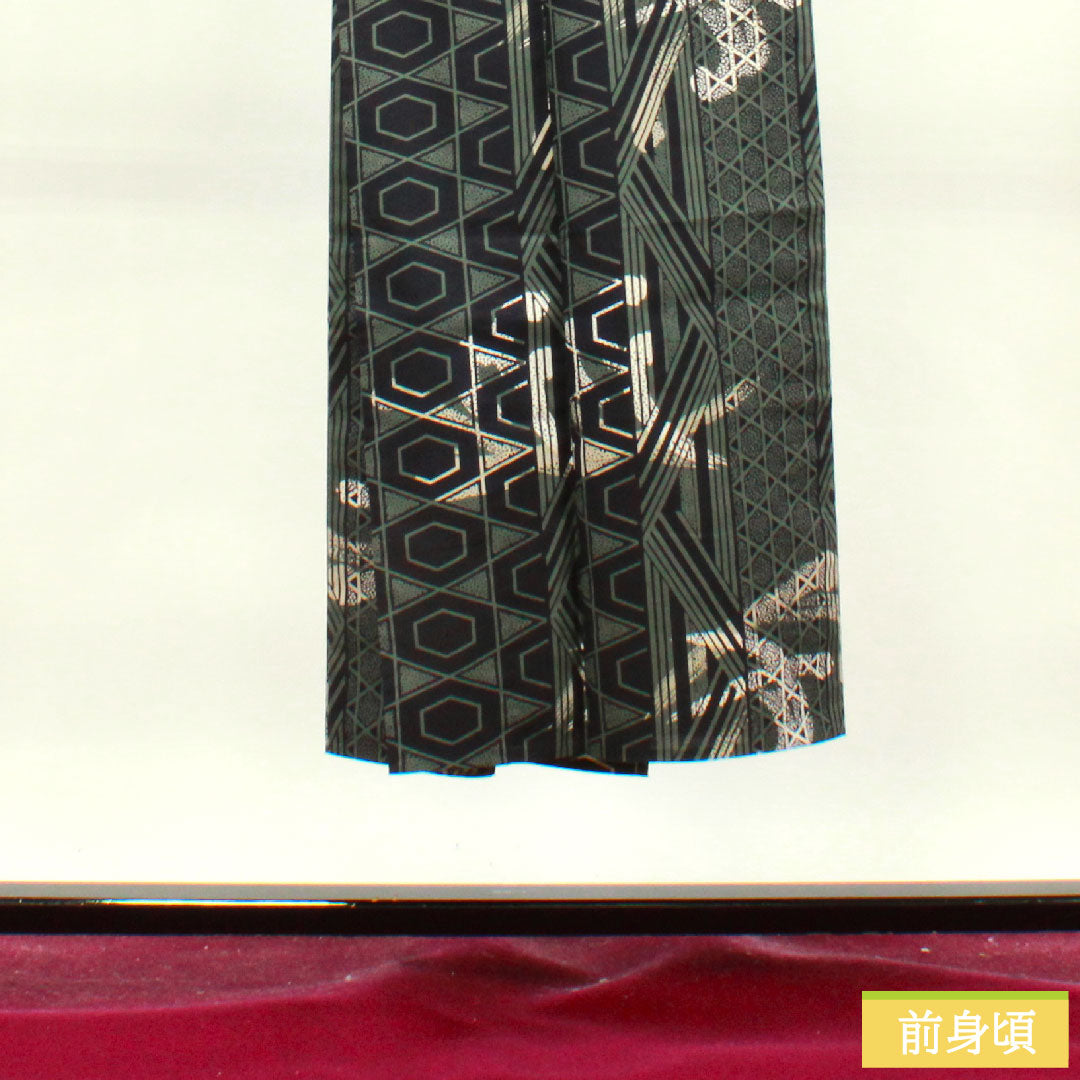 浴衣 木綿 身丈142.5cm 裄丈67.5cm Sランク 単衣 緑系 島松鼠色(しままつねずいろ) 男物 幾何学模様 1118004892419