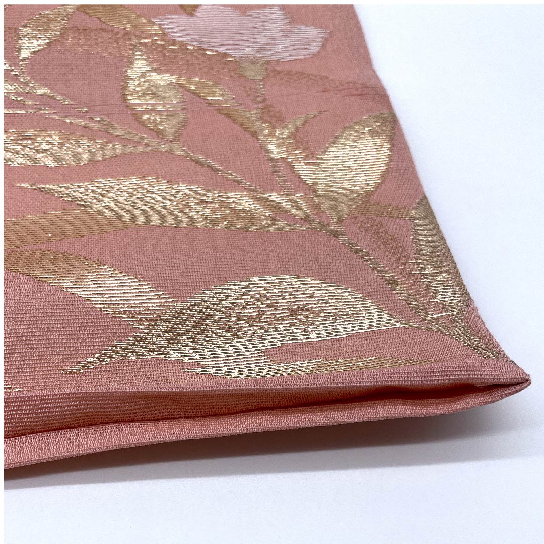 袋帯 薄紅梅色(うすこうばいいろ)夏帯 桔梗 露芝 帯丈424cm 正絹 Sランク 六通 フォーマル ピンク系 1123007272313