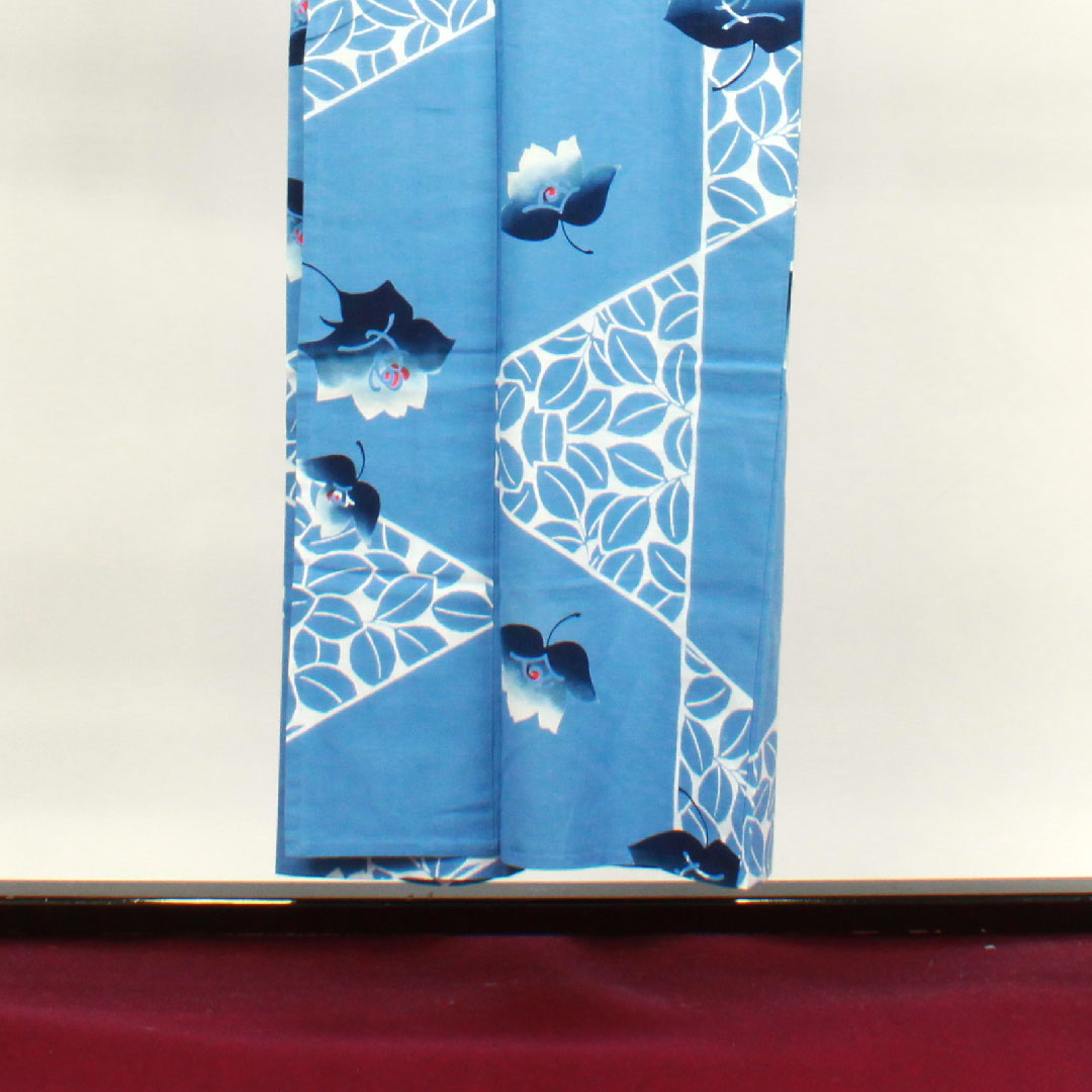 浴衣 空色 草花模様 木綿 Sランク 単衣 身丈150.5cm 裄丈64cm 水色系 1118002562124