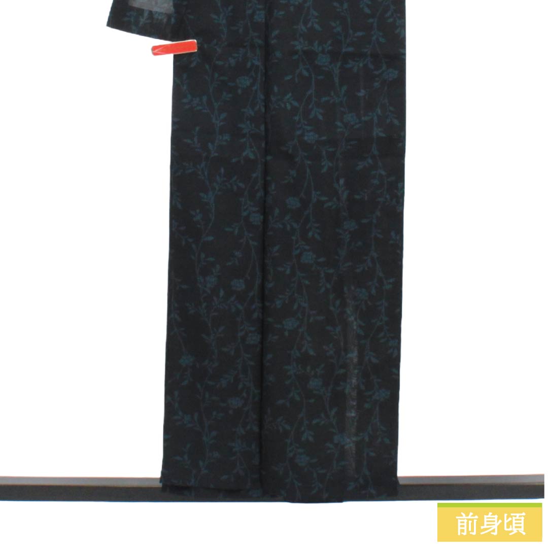 夏物 正絹 小紋 Sランク 身丈155.5cm 裄丈63.5cm 濃紺色(のうこんいろ) 草花模様 紗 紺系 1132004532318