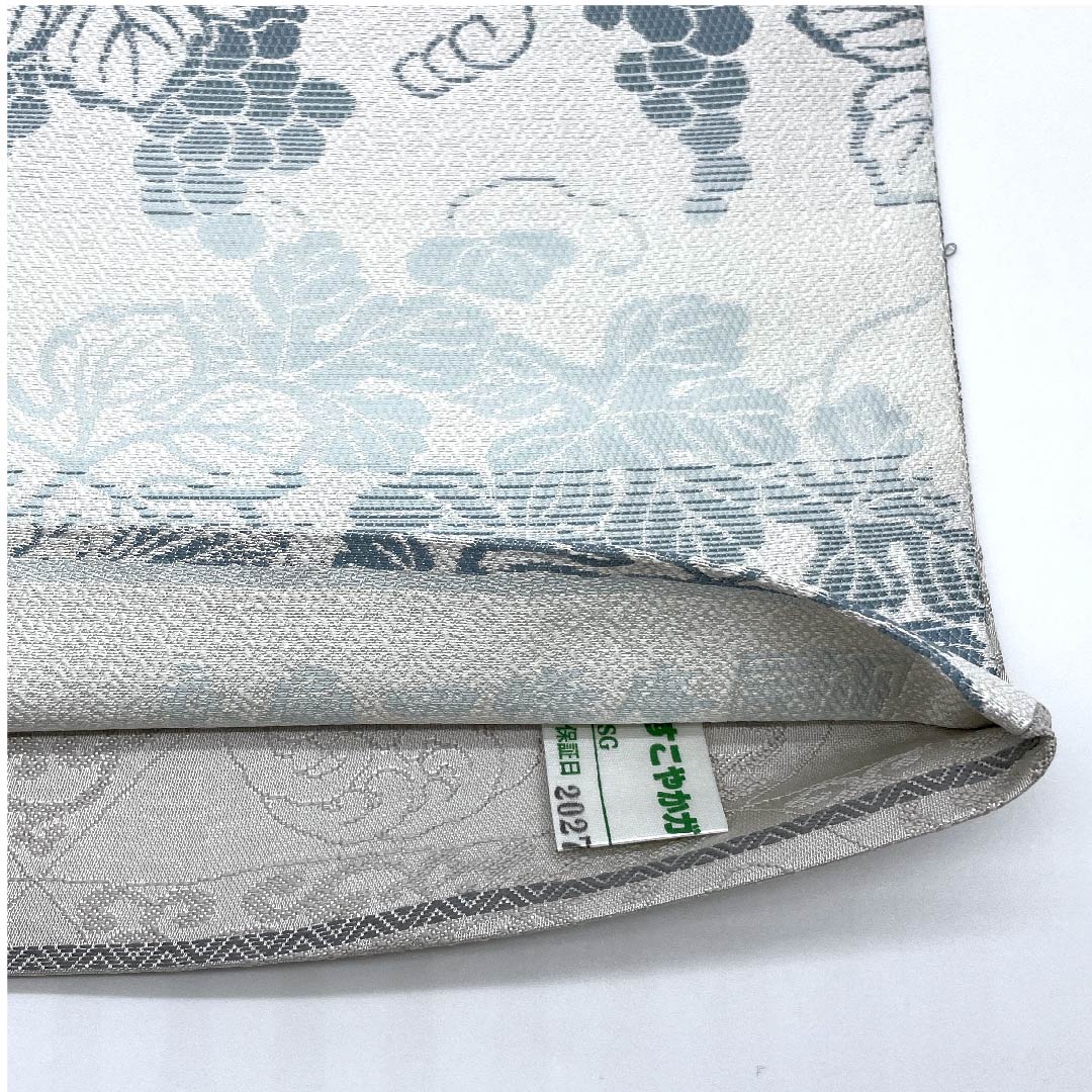 Fukuro Obi (Indigo Blue) with Asanoha and Grape Arabesque Patterns, Length 445cm, Pure Silk, Rank S, Pointed Pattern, Semi-Formal, Light Blue, 1123007852324