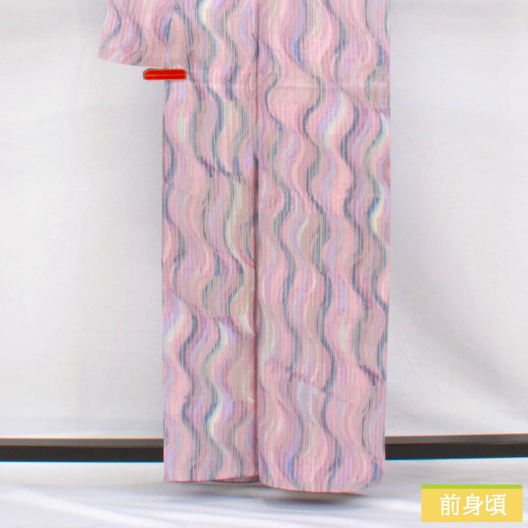 小紋 ポリエステル 身丈161.5cm 裄丈65.5cm 袷 洗える着物 よろけ縞 Sランク グラデーション系 1115005152499