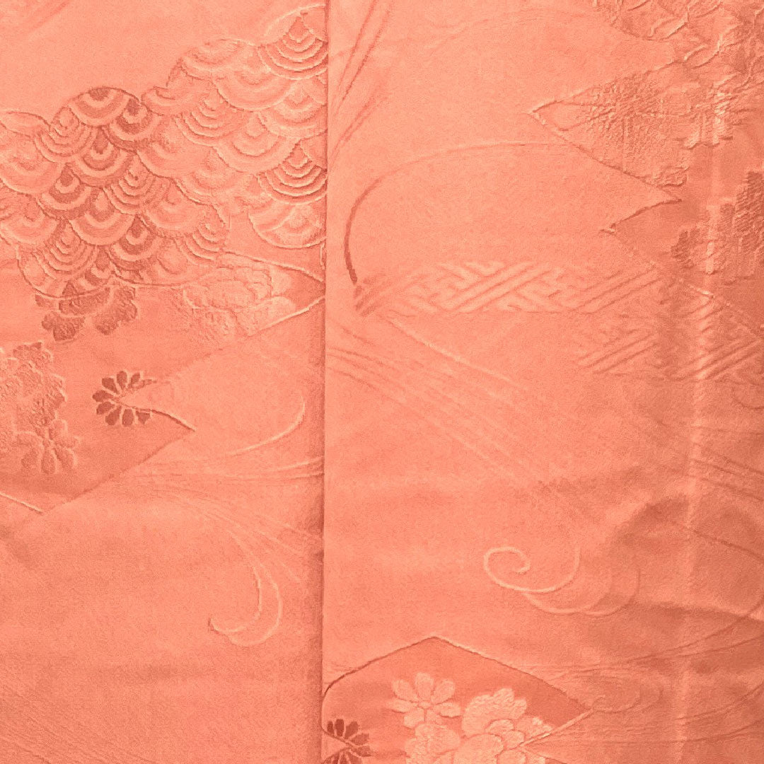 色無地 長春色 吉祥文様 身丈160cm 裄丈63.5cm 袷 正絹 Sランク ピンク系 1114000612413