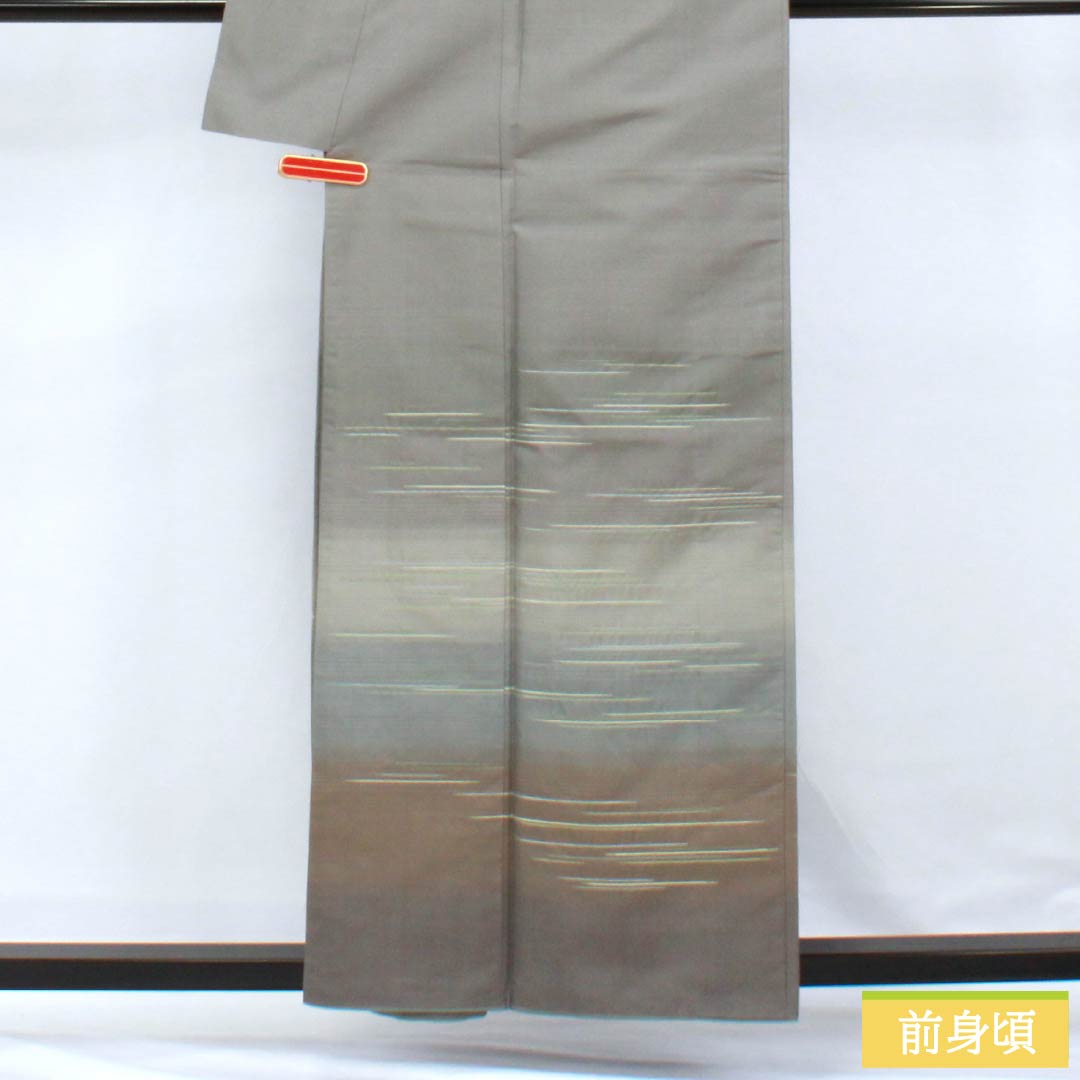 訪問着 正絹 Sランク 袷 身丈158cm 裄丈65cm 素鼠色(すねずいろ) 白山紬 パールトーン加工 ステッチ グレー系 1112006112322