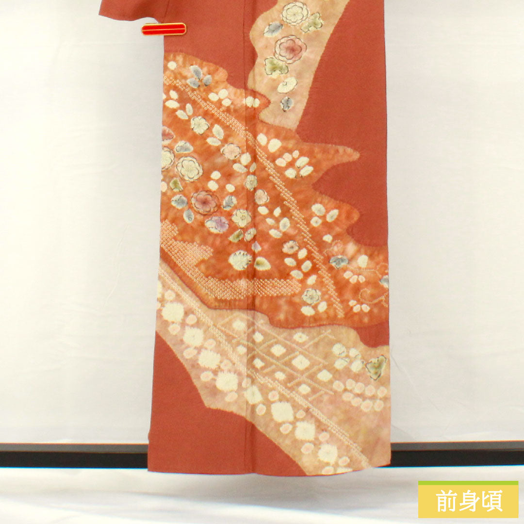 訪問着 正絹 袷 身丈154.5cm 裄丈62.5cm 雀色(すずめいろ) 京友禅 辻ヶ花 Aランク 茶系 1112005273214