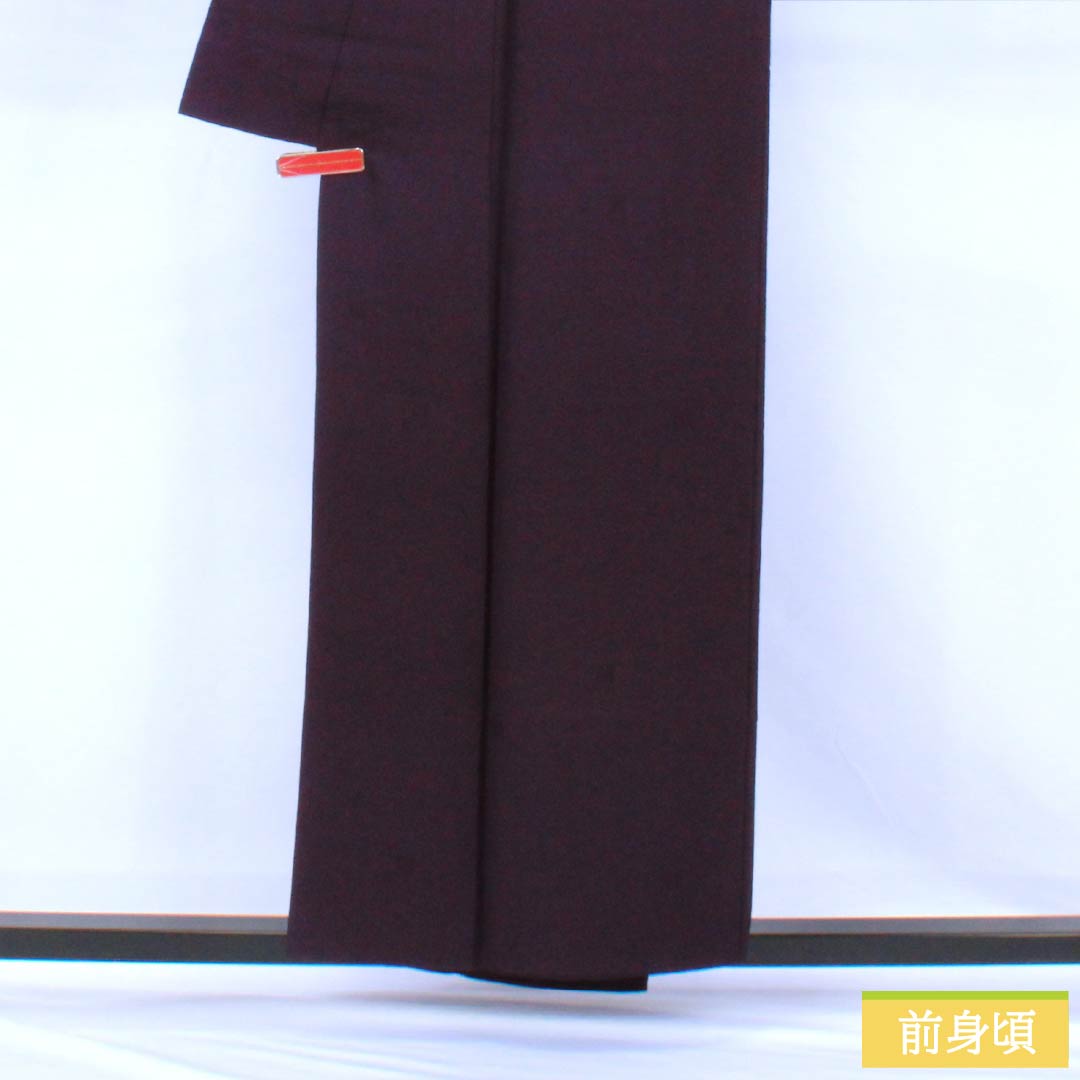 Solid-colored silk kimono, S rank, length 157.5cm, sleeve length 62cm, nasukon-iro (nasu-kon-iro) color, single crest, circle with quince, Genjiko, lined, purple, 1114002532320