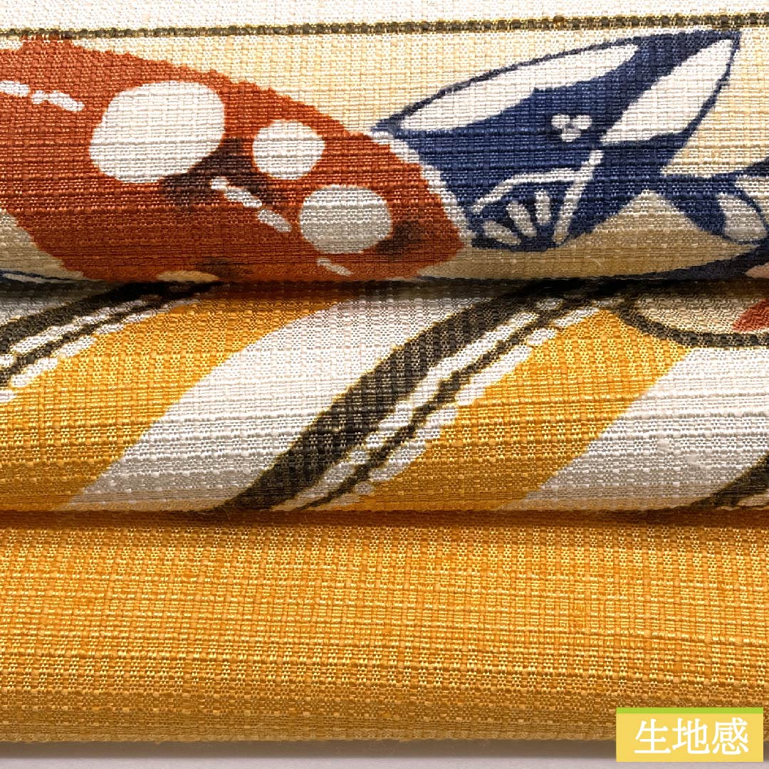 名古屋帯 忘れ草色 型染 鶴 紬地 帯丈362cm 正絹 Sランク ポイント柄 カジュアル 橙系 1124005482326 名古屋仕立て