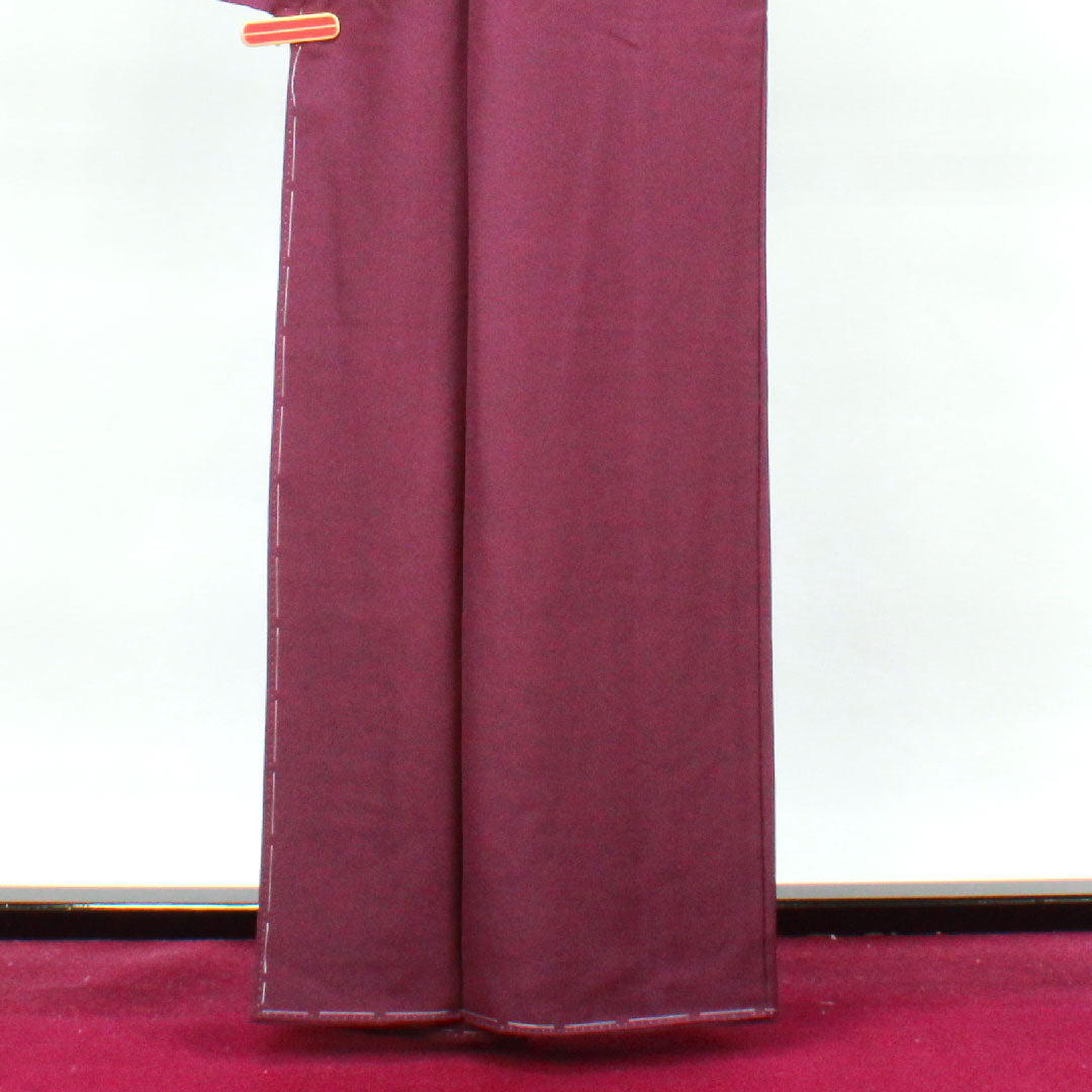 色無地 ポリエステル 紫根色 洗える着物 素無地 丸に三つ柏 身丈163cm 裄丈62.5cm 袷 Sランク 紫系 1114000782420
