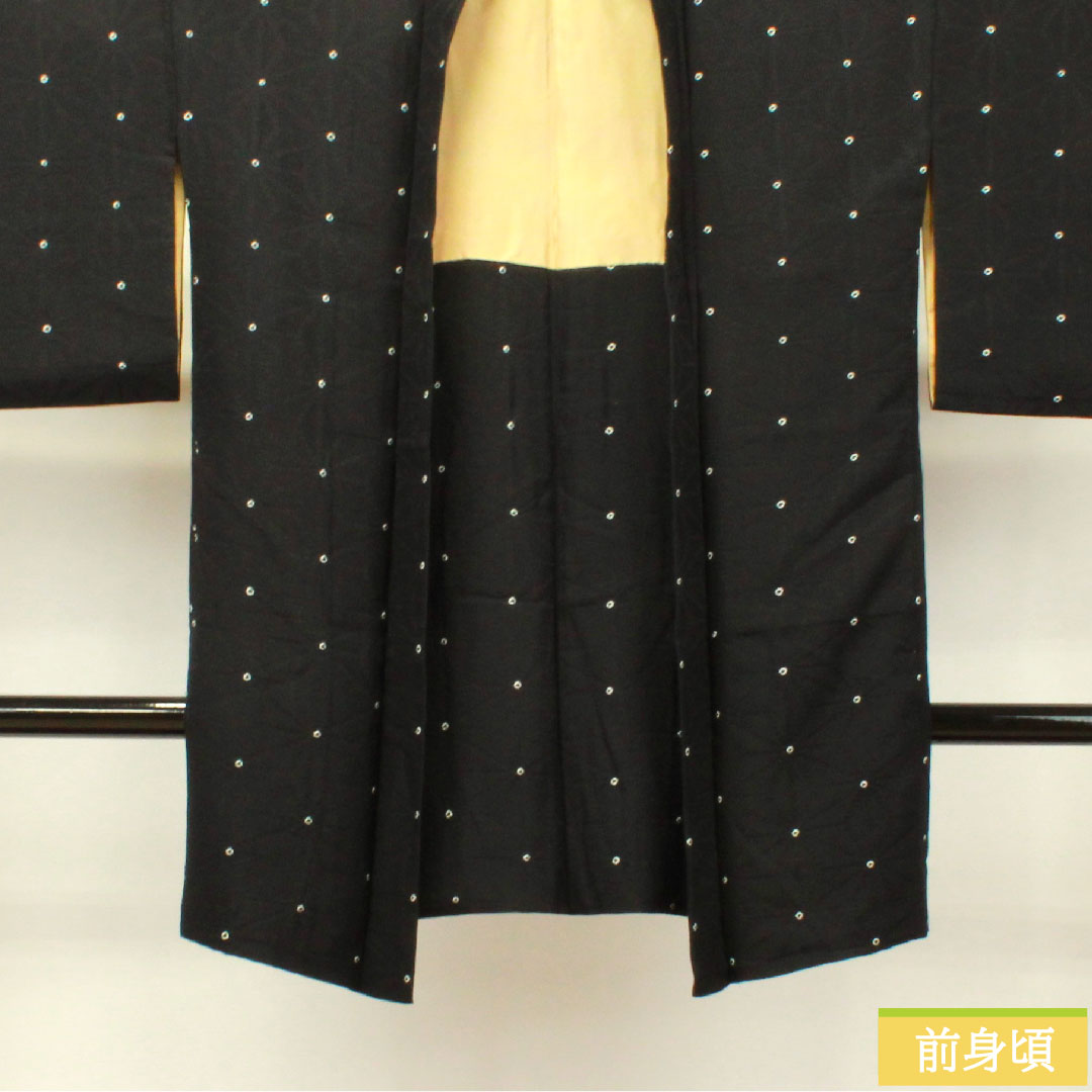 羽織 正絹 身丈95cm 裄丈66.5cm 麻の葉 Sランク 袷 黒系 1117000942910