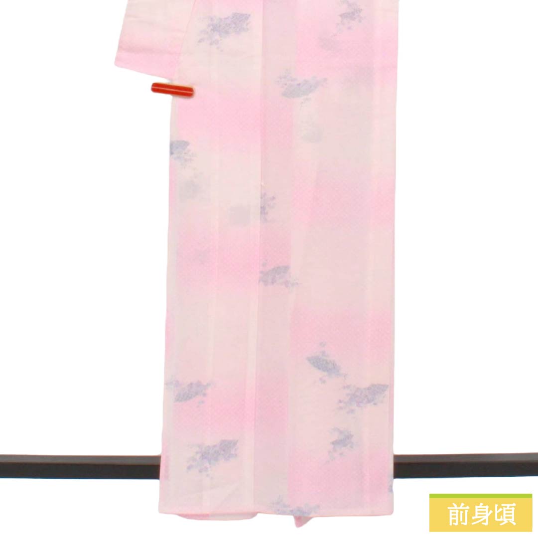 夏物 ポリエステル 小紋 Sランク 身丈162.5cm 裄丈64.5cm 浅紅色(あさべにいろ) 市松 古典模様 洗える着物 絽 ピンク系 1132003272413