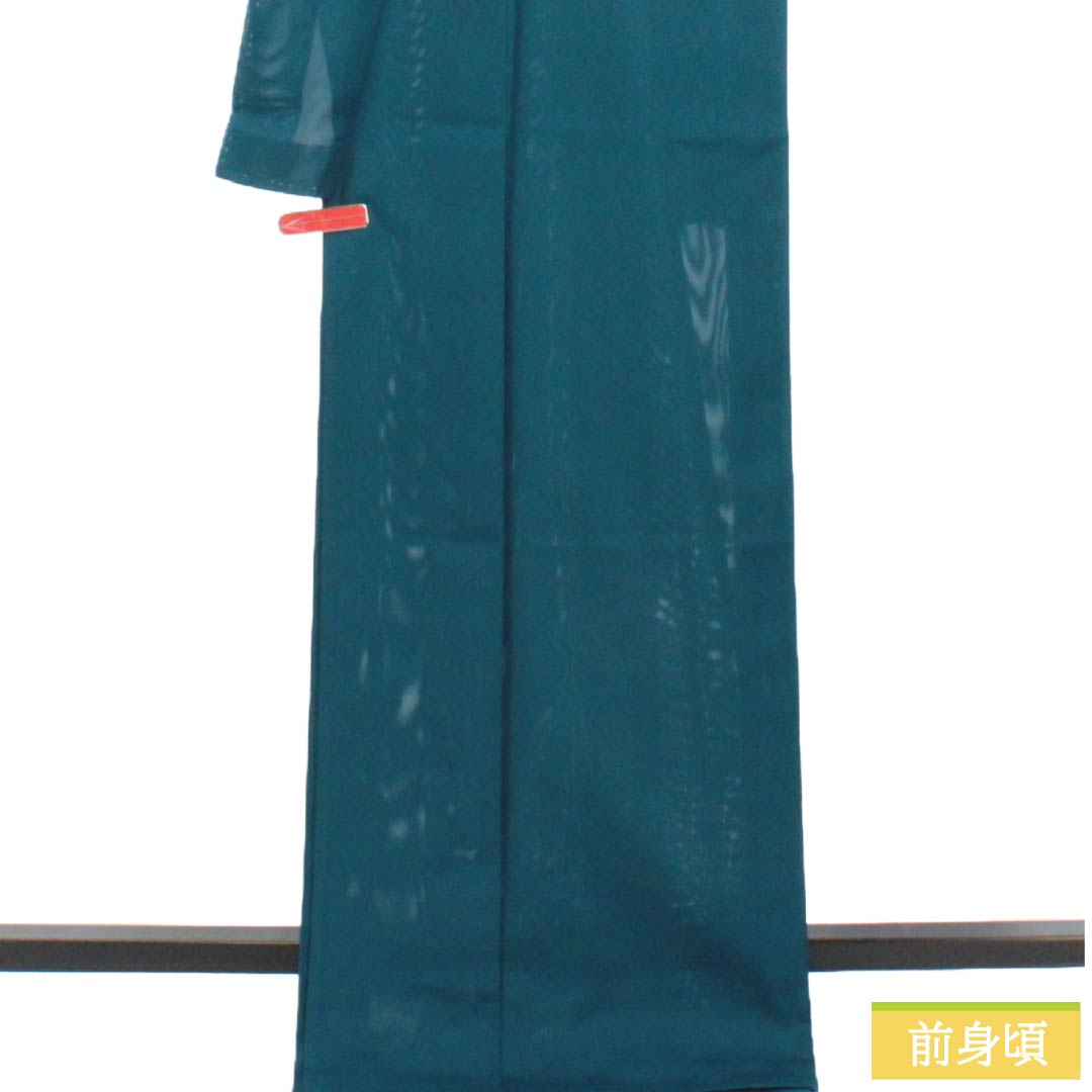 夏物 ポリエステル 色無地 Aランク 身丈169cm 裄丈64.5cm 藍天鵞絨色(あいびろうどいろ) 洗える着物 素無地 絽 青系 1132004223517