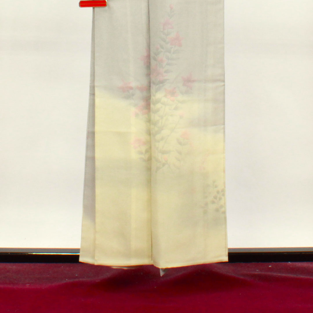 夏物 正絹 訪問着 身丈157cm 裄丈63.5cm 雲井鼠色(くもいねずいろ) 草花模様 二重紗 Aランク グレー系 1132001543322