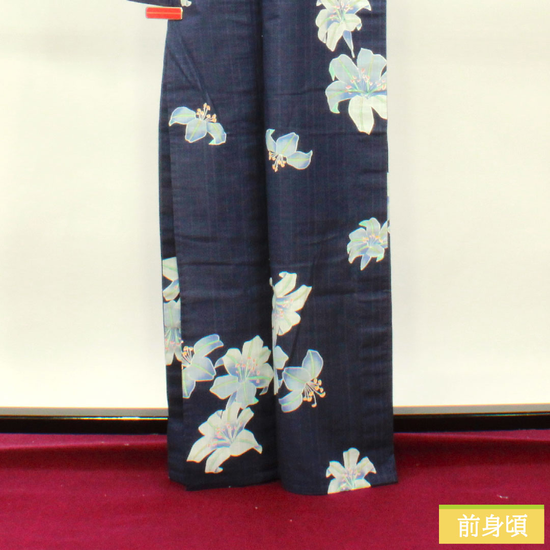 Yukata Cotton Length 166cm Sleeve length 64.5cm S rank Single layer Navy blue Smoke color Casablanca 1118005142518