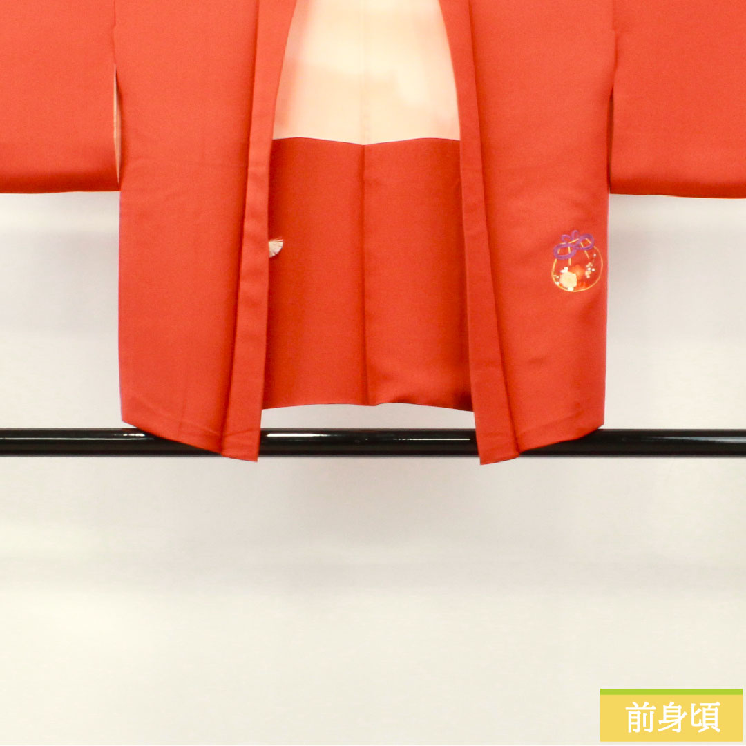 羽織 正絹 身丈73.5cm 裄丈60.5cm 緋色(ひいろ) 刺繍 Sランク 袷 朱系 1117000962916