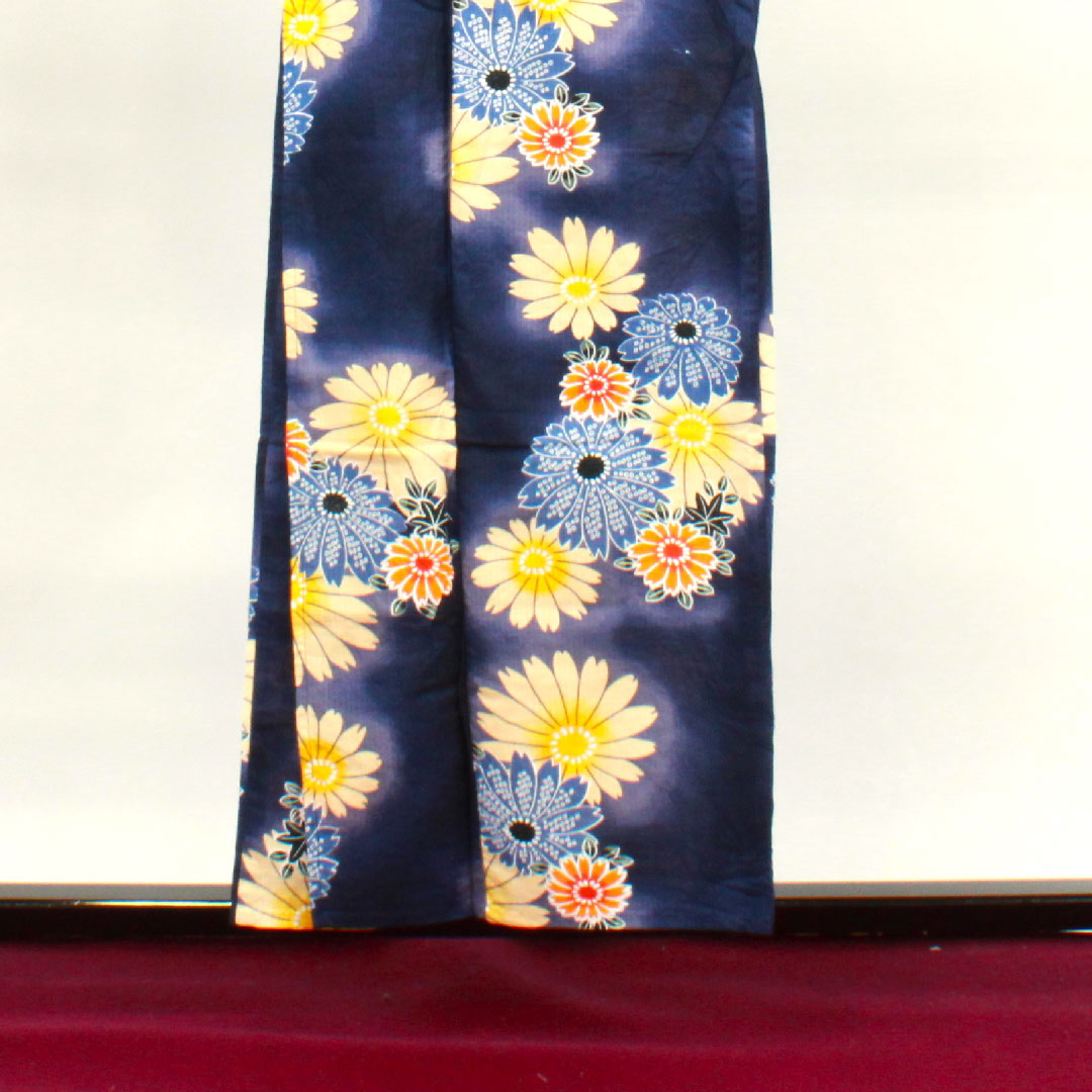 浴衣 マリーゴールド 木綿 Sランク 単衣 身丈154.5cm 裄丈62cm 紺系 1118002102218