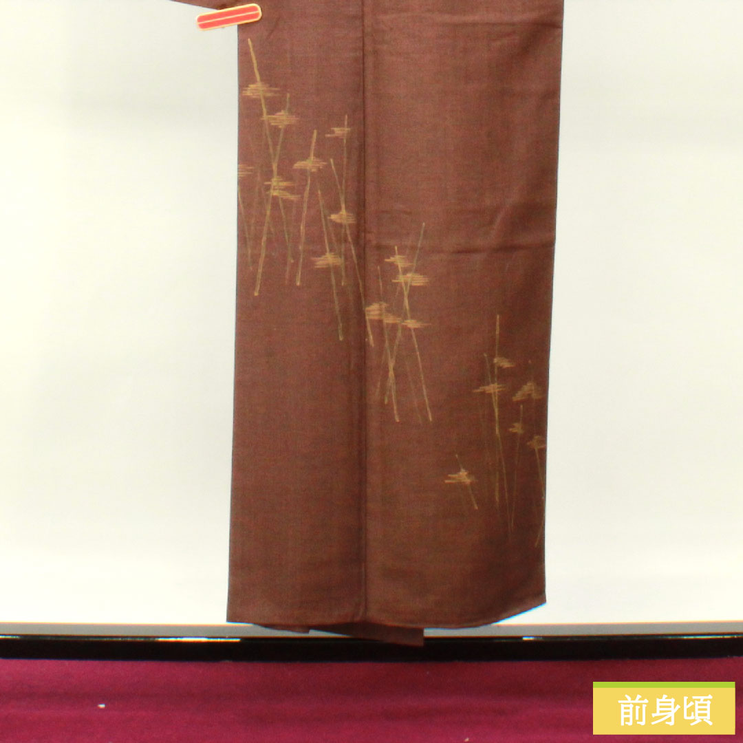 Homongi, pure silk, lined, length 152cm, sleeve length 63cm, iron black, pongee fabric, abstract pattern, S rank, brown, 1112004712214